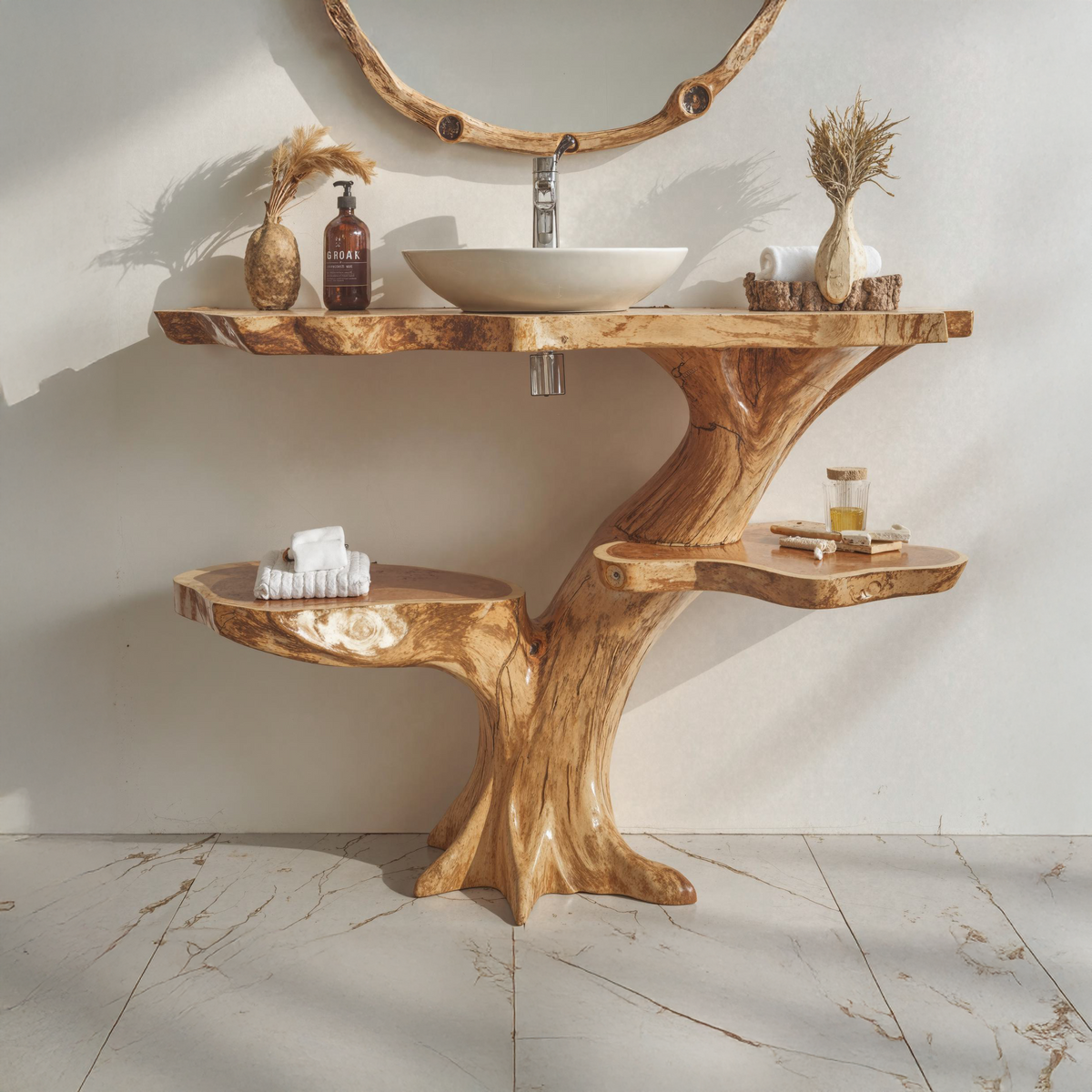 Live Edge Floating Bathroom Vanity, Handcrafted Wood Sink Counter