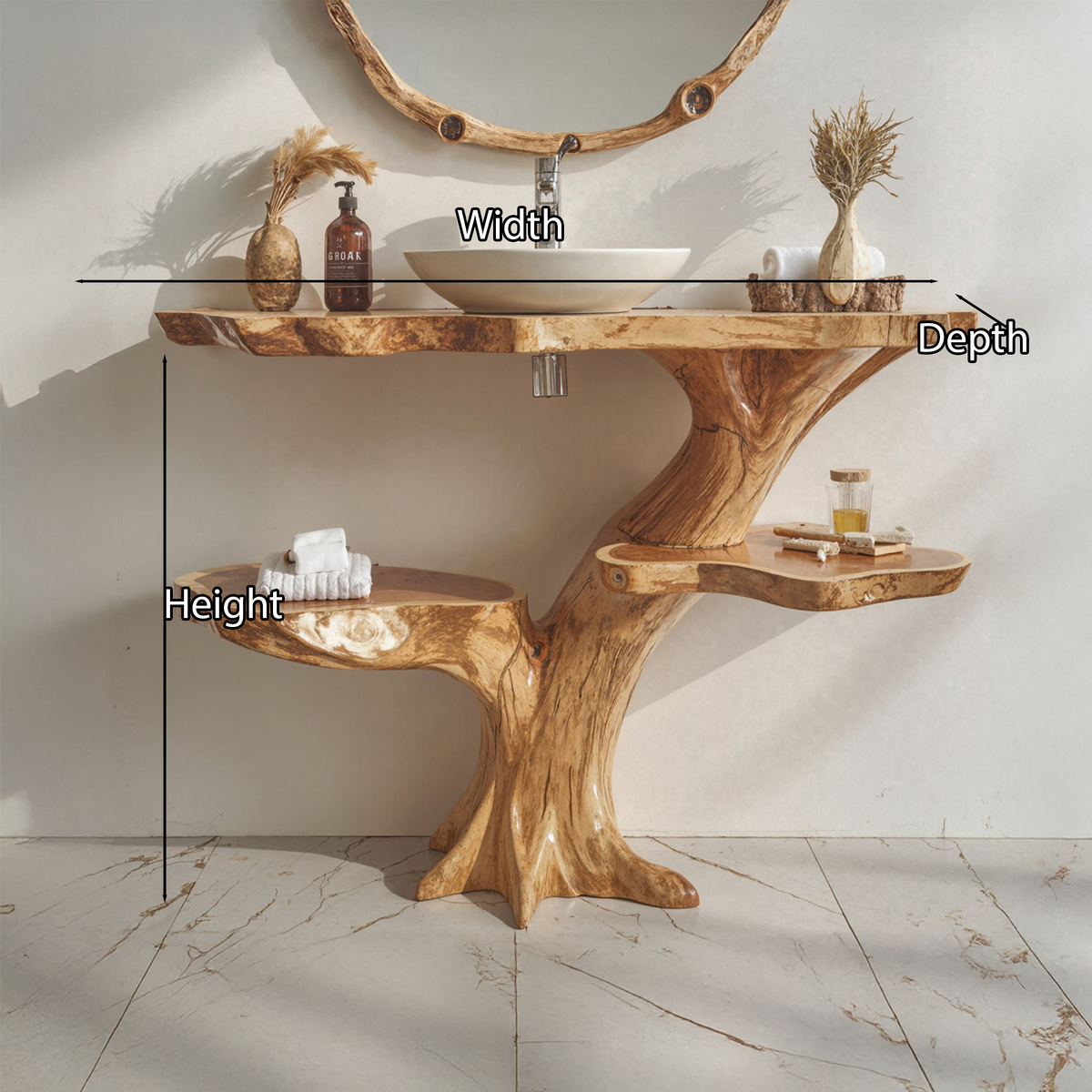 Live Edge Floating Bathroom Vanity, Handcrafted Wood Sink Counter
