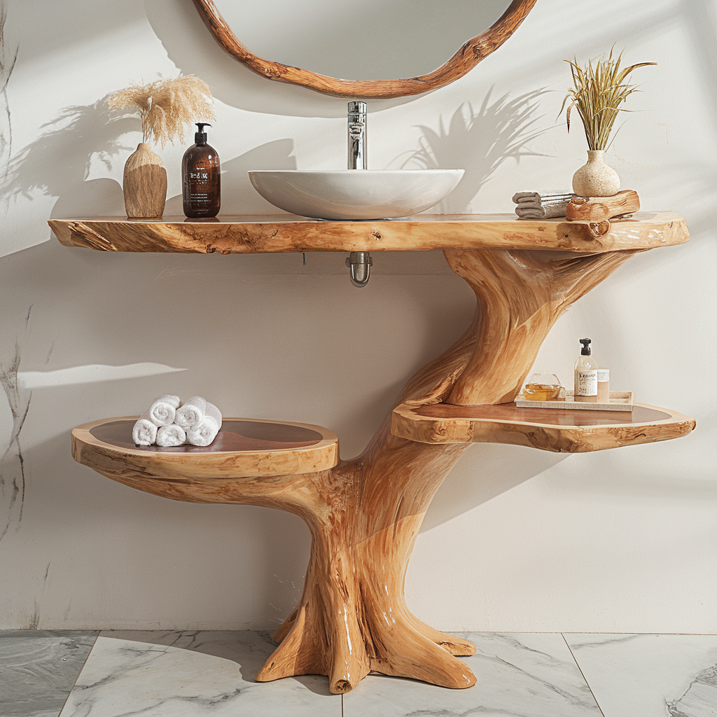 Live Edge Floating Bathroom Vanity, Handcrafted Wood Sink Counter