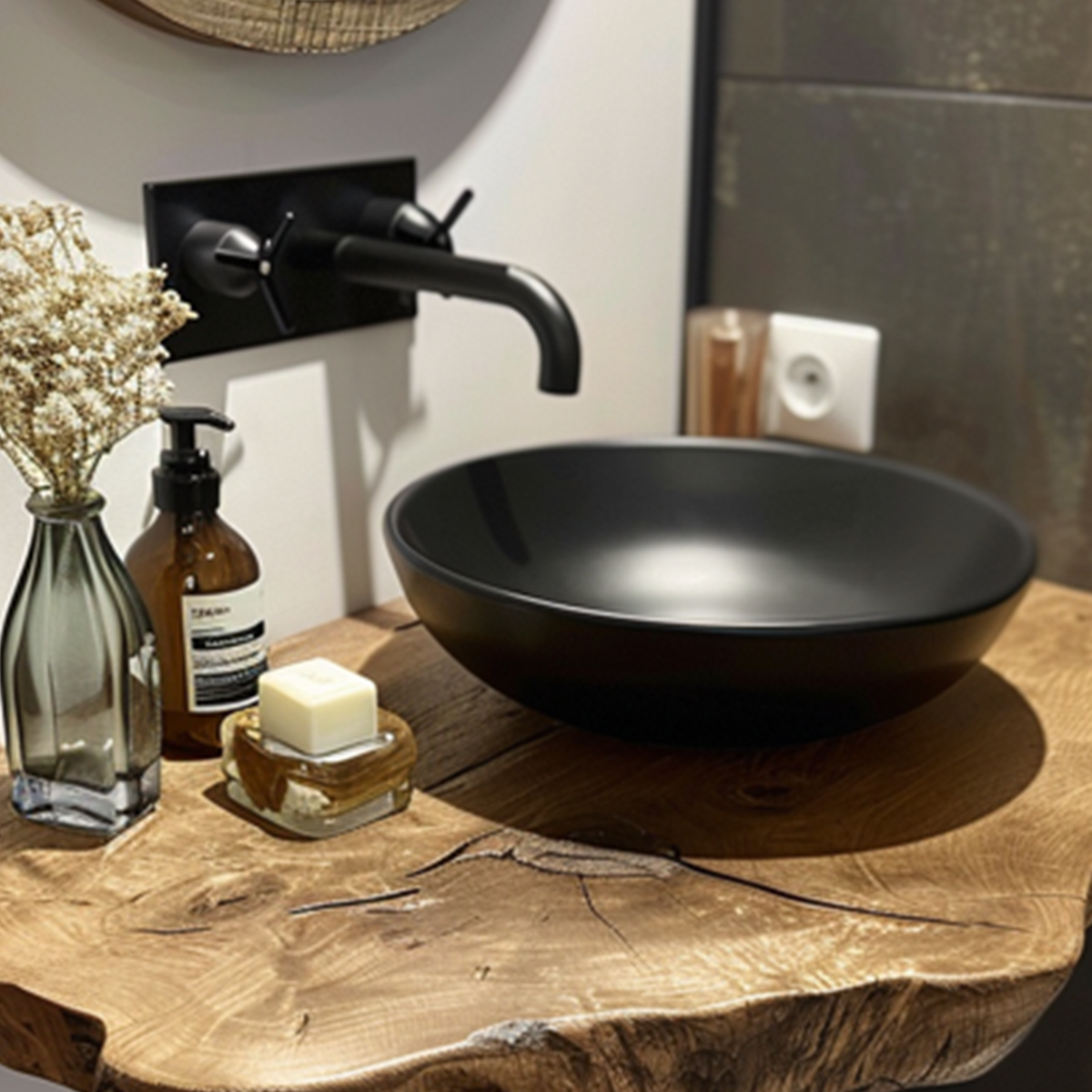 Live Edge Floating Vanity Shelf, Rustic Solid Wood Bathroom Shelf