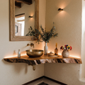 Corner Bathroom Vanity, Wall-Mounted Wood Shelf for Vessel Sinks