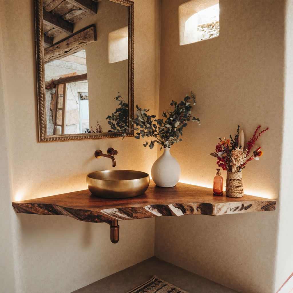 Handcrafted Corner Bathroom Wooden Shelf
