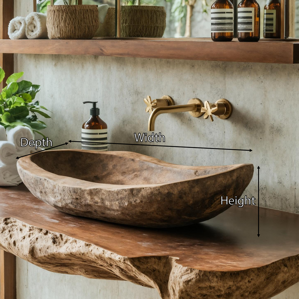 Wooden Vessel Sink, Farmhouse Hand-Carved Bathroom Wash Basin
