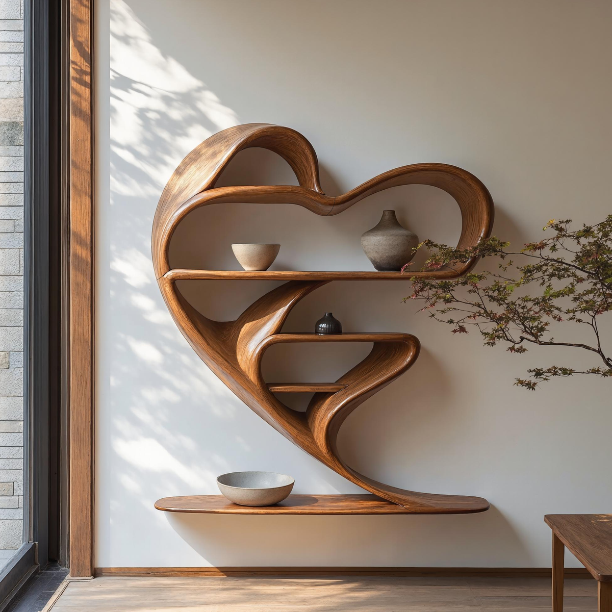 Live Edge Wall Shelf Unit, Mid Century Floating Bookshelf