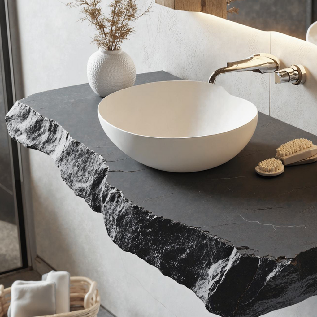 Live Edge Floating Vanity Shelf, Chunky Wood Bathroom Countertop