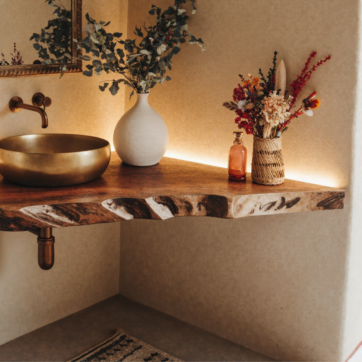 Handcrafted Corner Bathroom Wooden Shelf