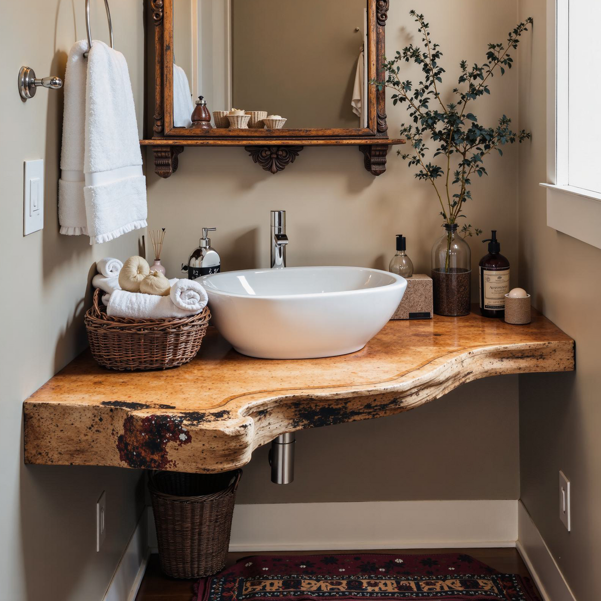 Floating Corner Shelf, Solid Wood Bathroom Wall Shelf for Sinks