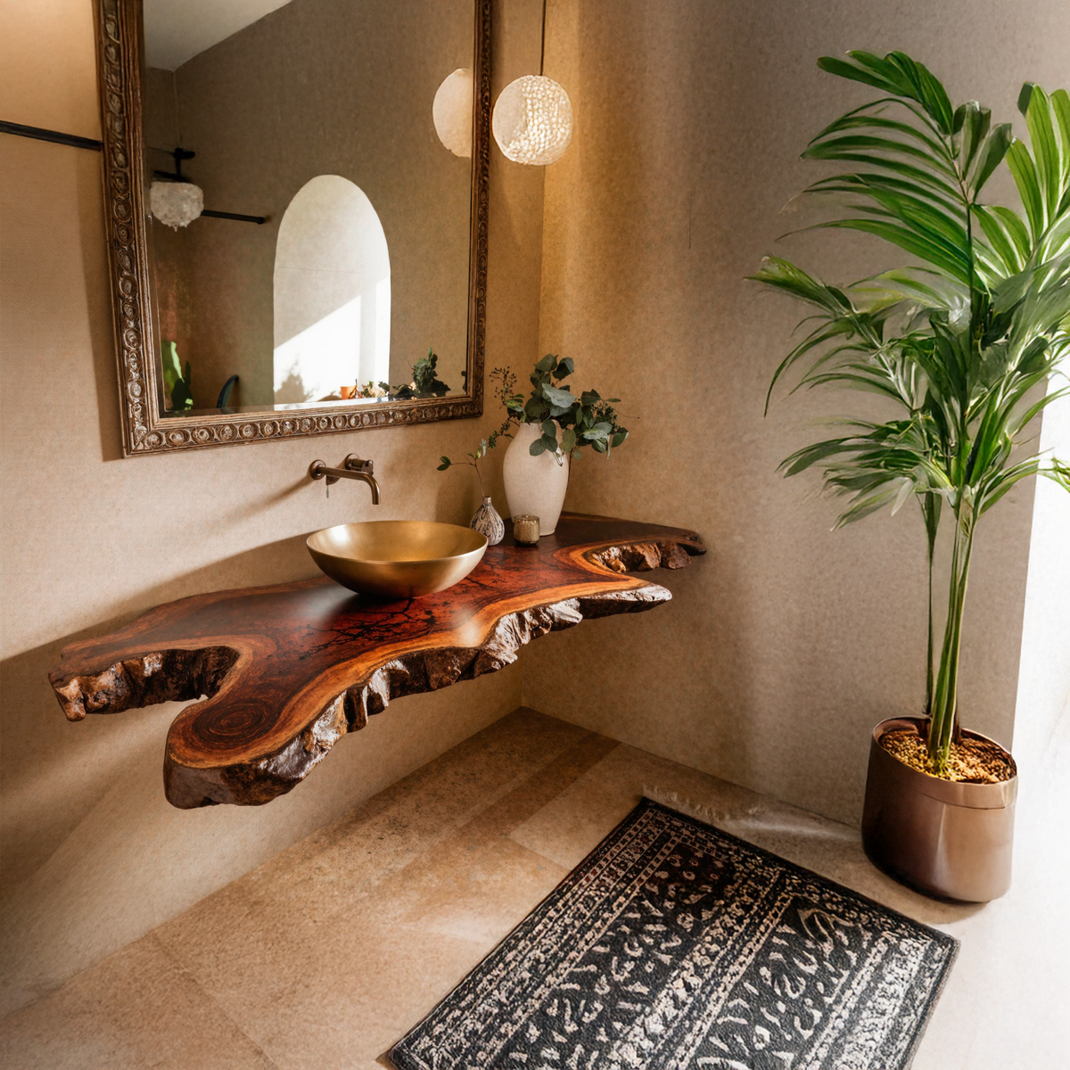 Floating Bathroom Vanity Shelf, Rustic Solid Wood Under-Sink Top