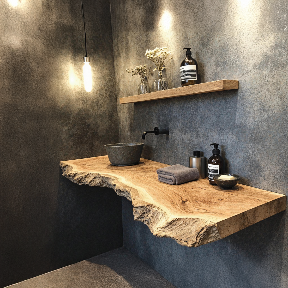 Bathroom Vanity Floating Shelf With Elegant Wooden Finish