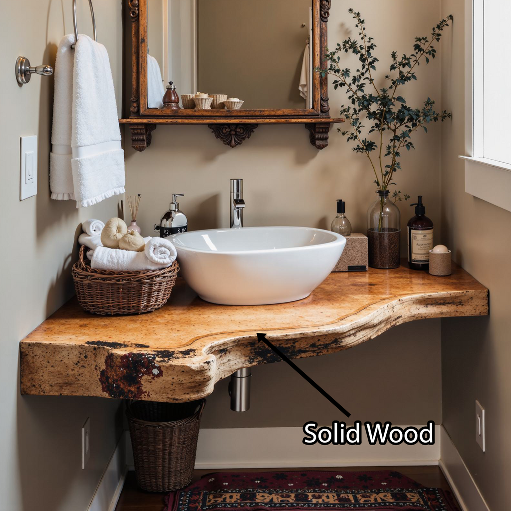 Floating Corner Shelf, Solid Wood Bathroom Wall Shelf for Sinks