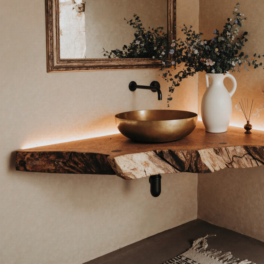 Floating Corner Bathroom Vanity Shelf Handmade Wood Sink Counter