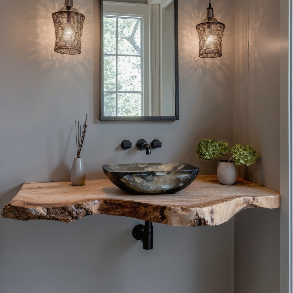 Custom Rustic Floating Bathroom Vanity Shelf With Rustic Charm