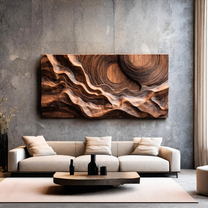 Abstract Wood Wall Sculpture, Carved Concentric Circles Wall Art
