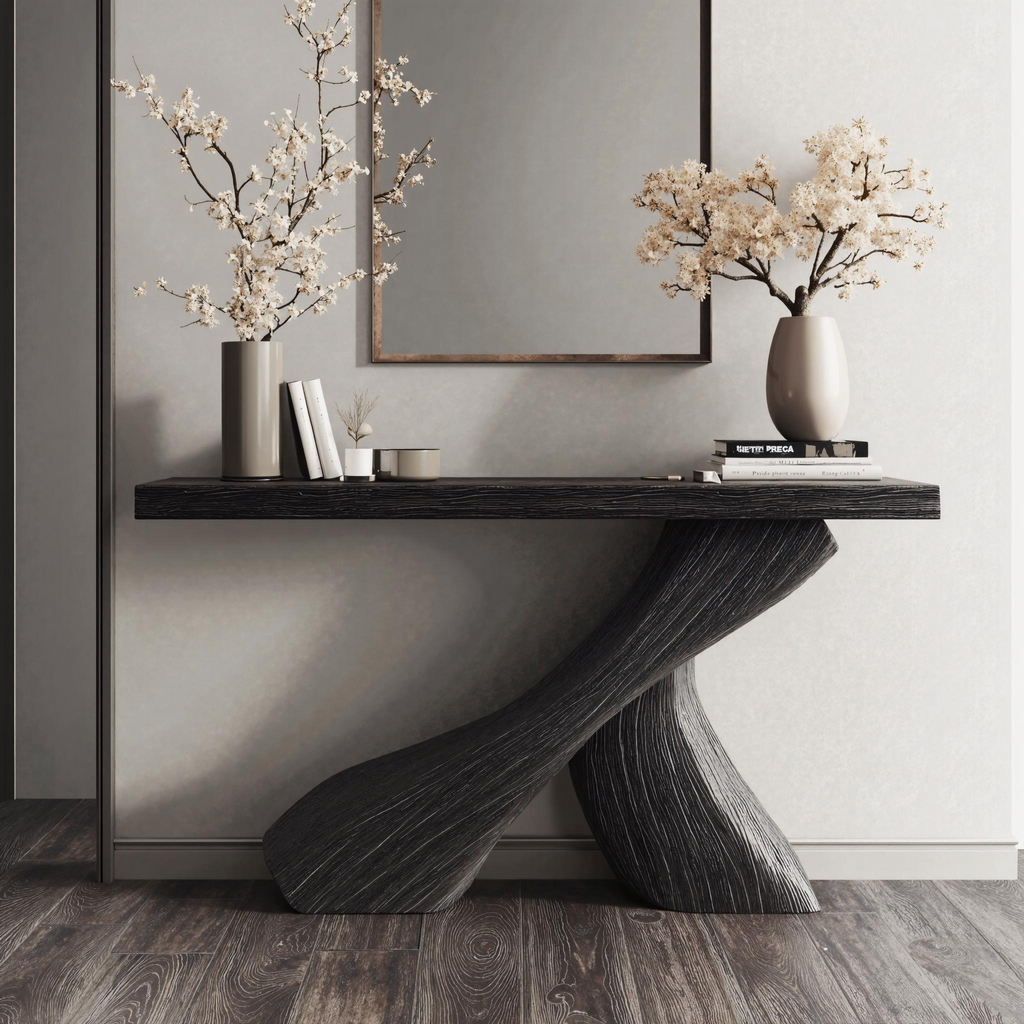 Farmhouse Black Natural Wood Console Table For Dining Room