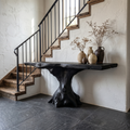 Live Edge Console Table, Sculpted Root Base Solid Wood Accent Table
