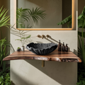 Handcrafted Rustic Wooden Vessel Sink, Natural Live Edge Wood Wash Basin Bowl for Vintage Bathroom Vanity & Restroom Remodel