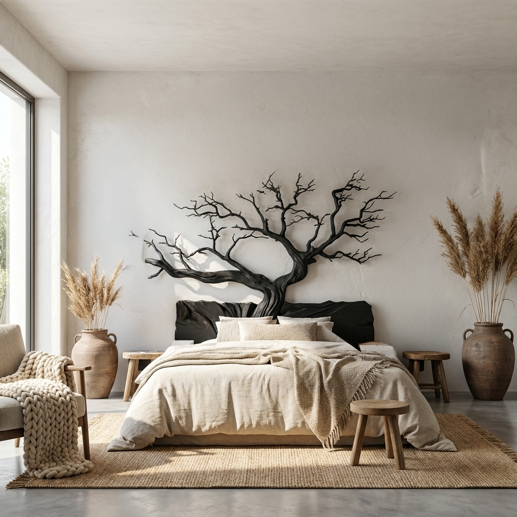 Sunburst Wall Headboard, Rustic Driftwood Solid Wood Bedroom Art