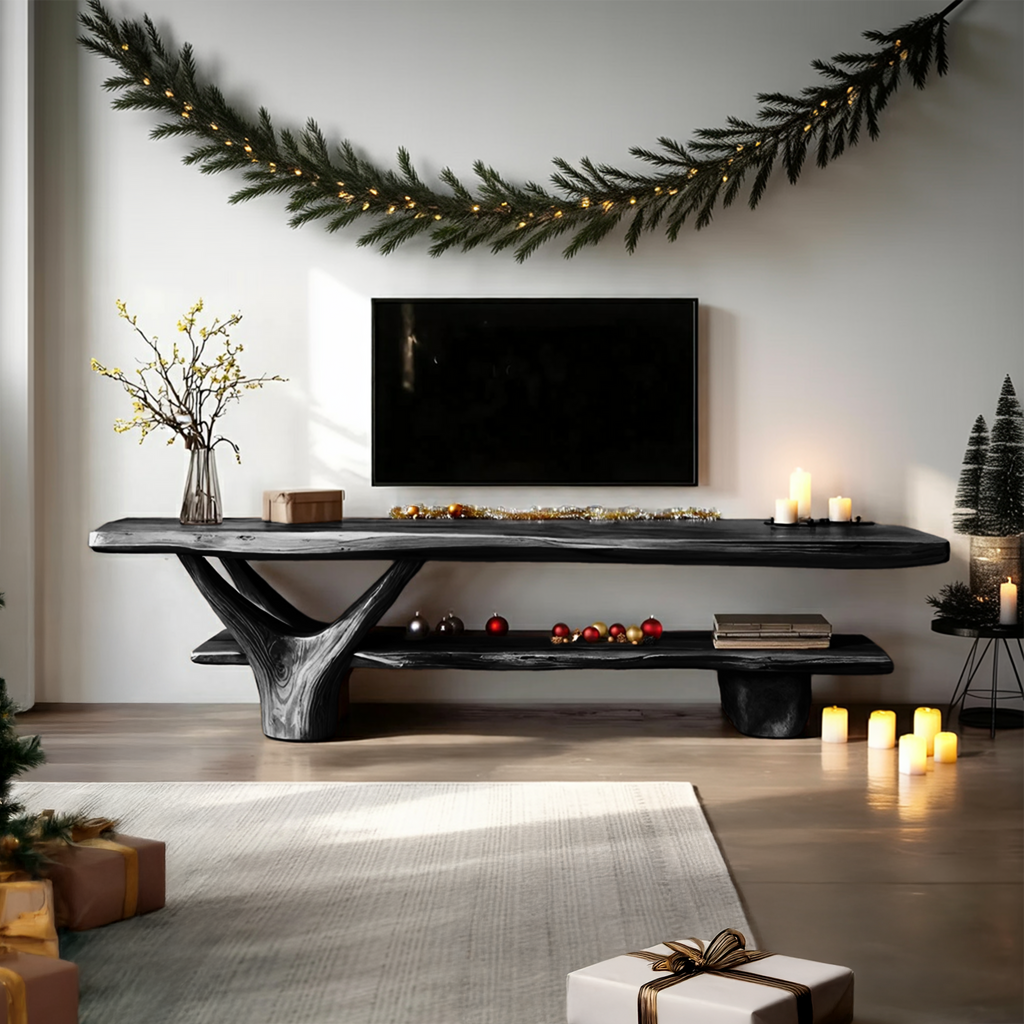 Handcrafted Wooden Live Edge TV Console, Solid Wood Media Stand Entertainment Center for Modern Living Room & Entryway Decor