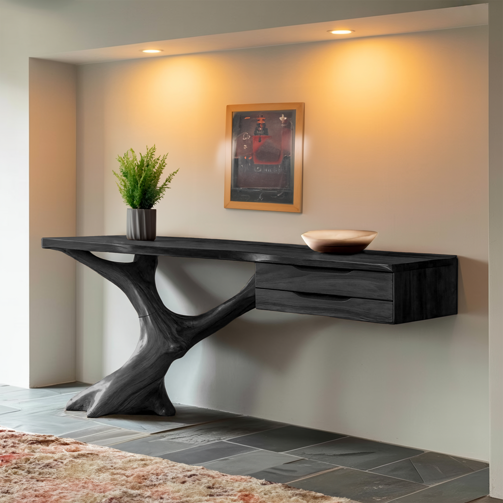 Handcrafted Wooden Console Table, Rustic Solid Wood Entryway Sofa Table, Modern Foyer Hallway Accent Furniture with Slim Base