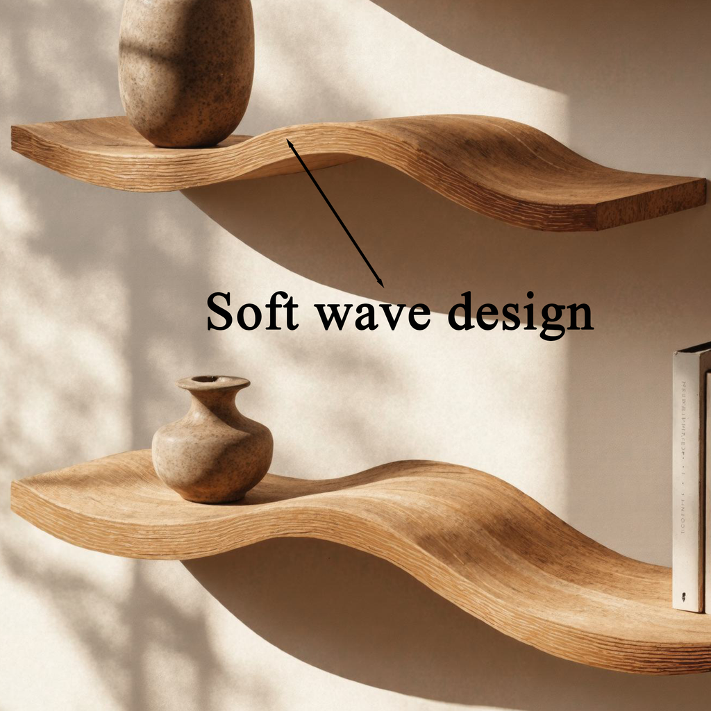 Wavy Floating Shelf, Farmhouse Live Edge Wood Shelf for Living Room