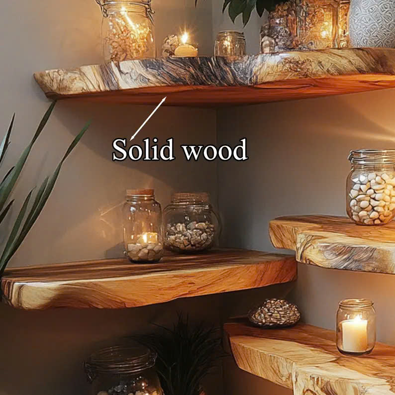 Live Edge Floating Shelf, Rustic Solid Wood Wall Shelf for Books