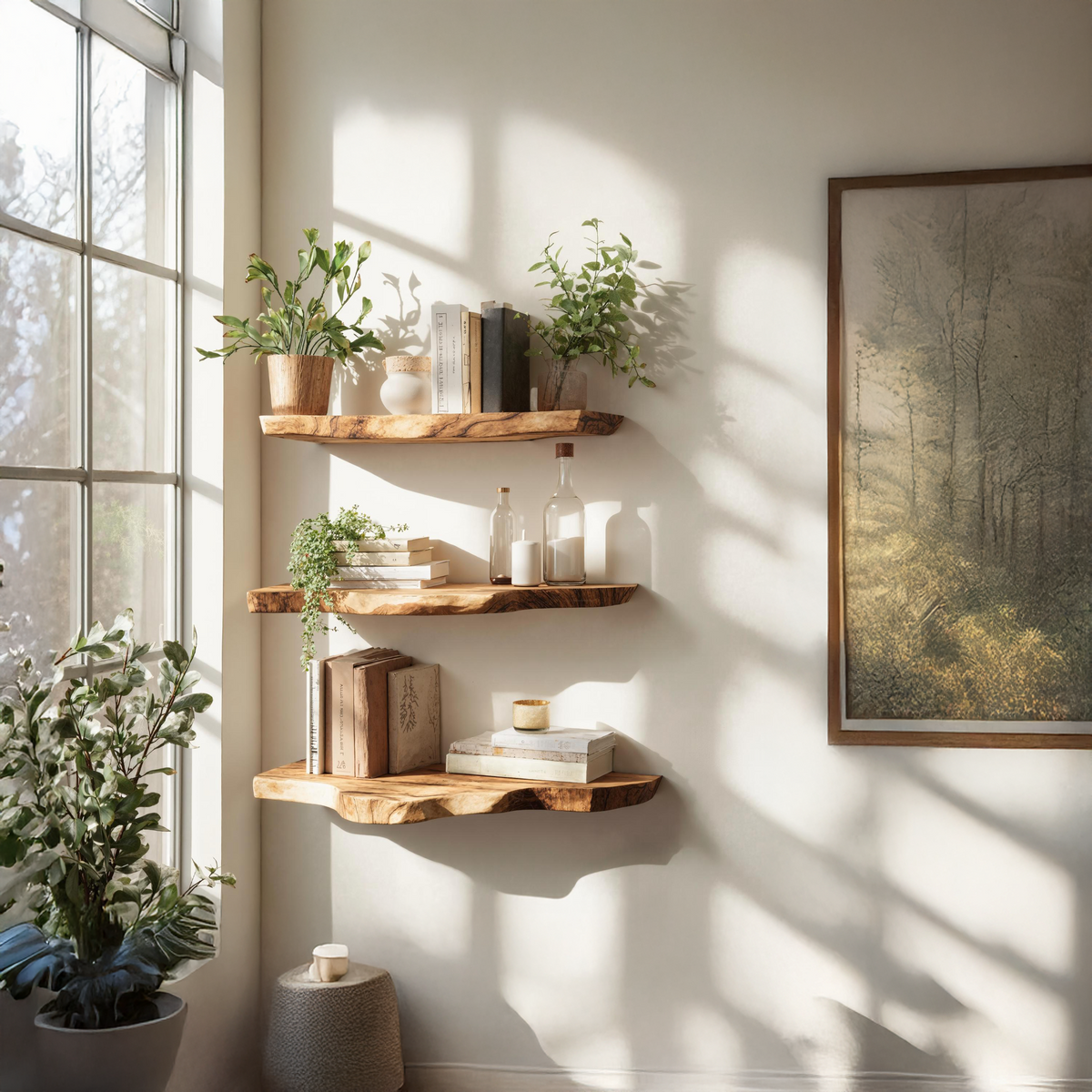 Handcrafted Live Edge Floating Bookshelf Furniture Decor