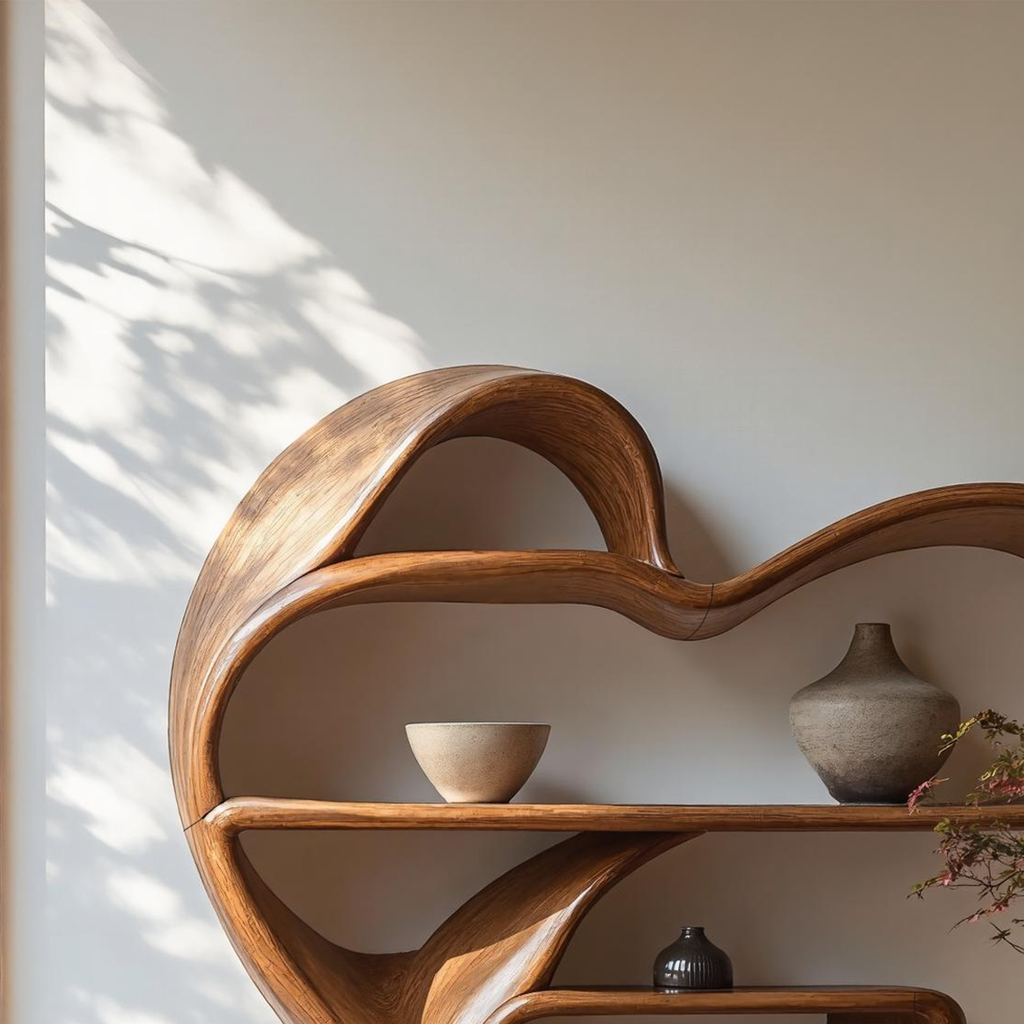 Live Edge Wall Shelf Unit, Mid Century Floating Bookshelf