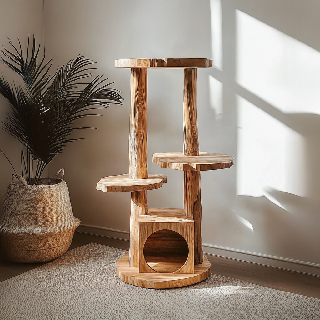 Cat Tree Custom Design Solid Wood Rustic Design Decor Living Room Gift