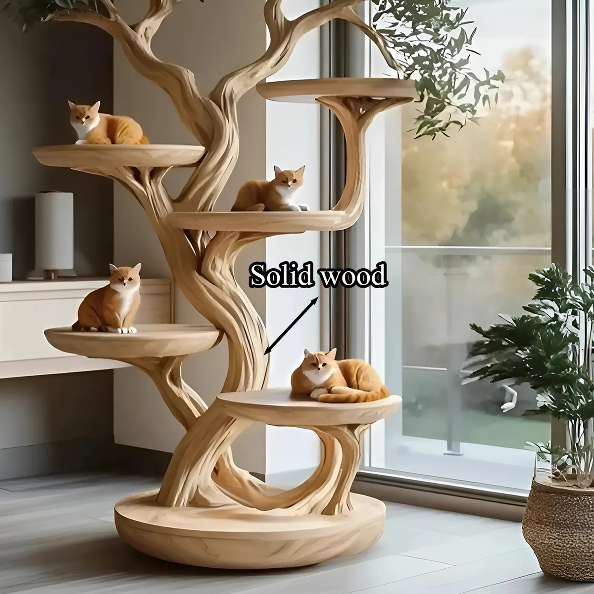 Rustic Cat Tree Stand, Handmade Solid Wood Tower for Cat Lovers