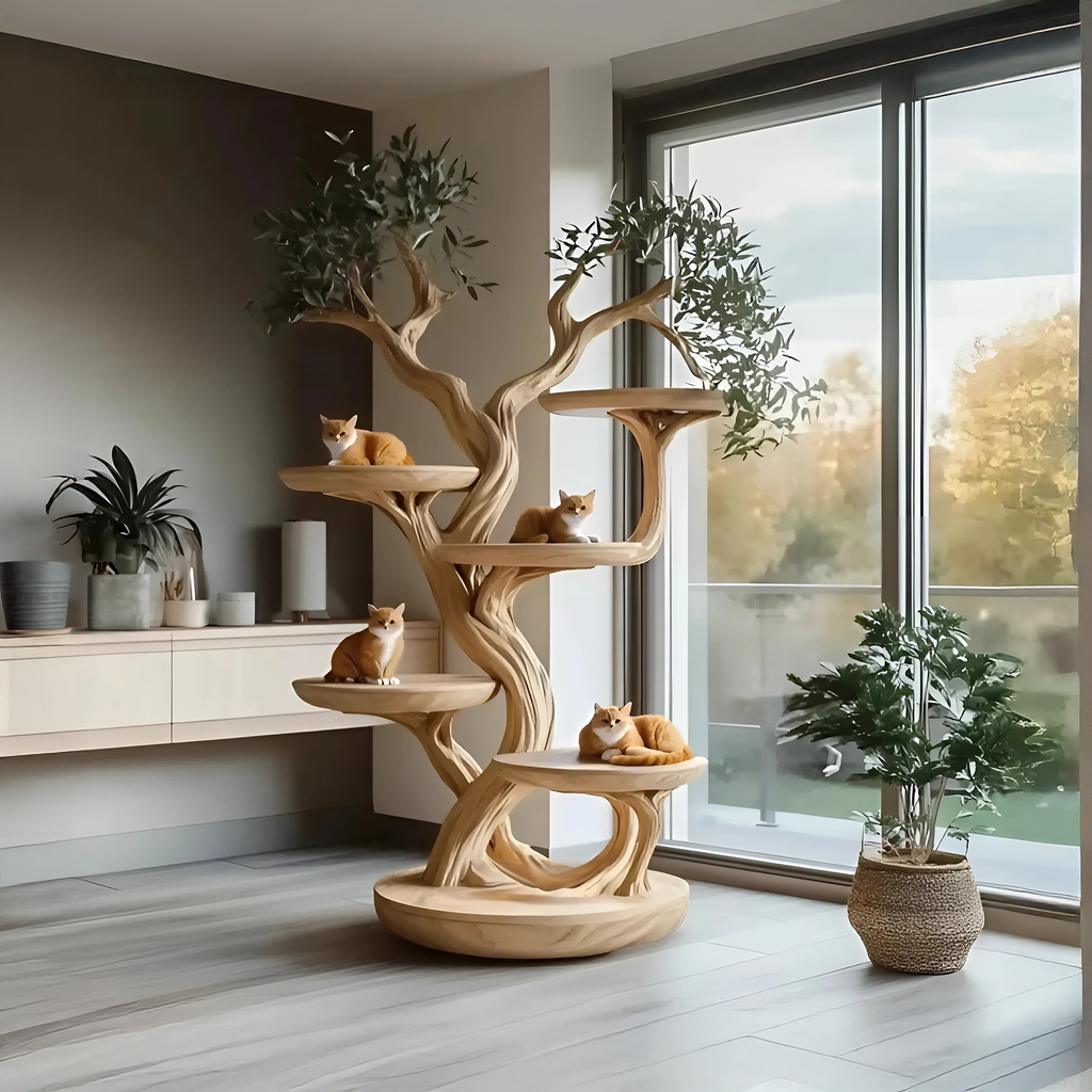 Rustic Cat Tree Stand, Handmade Solid Wood Tower for Cat Lovers