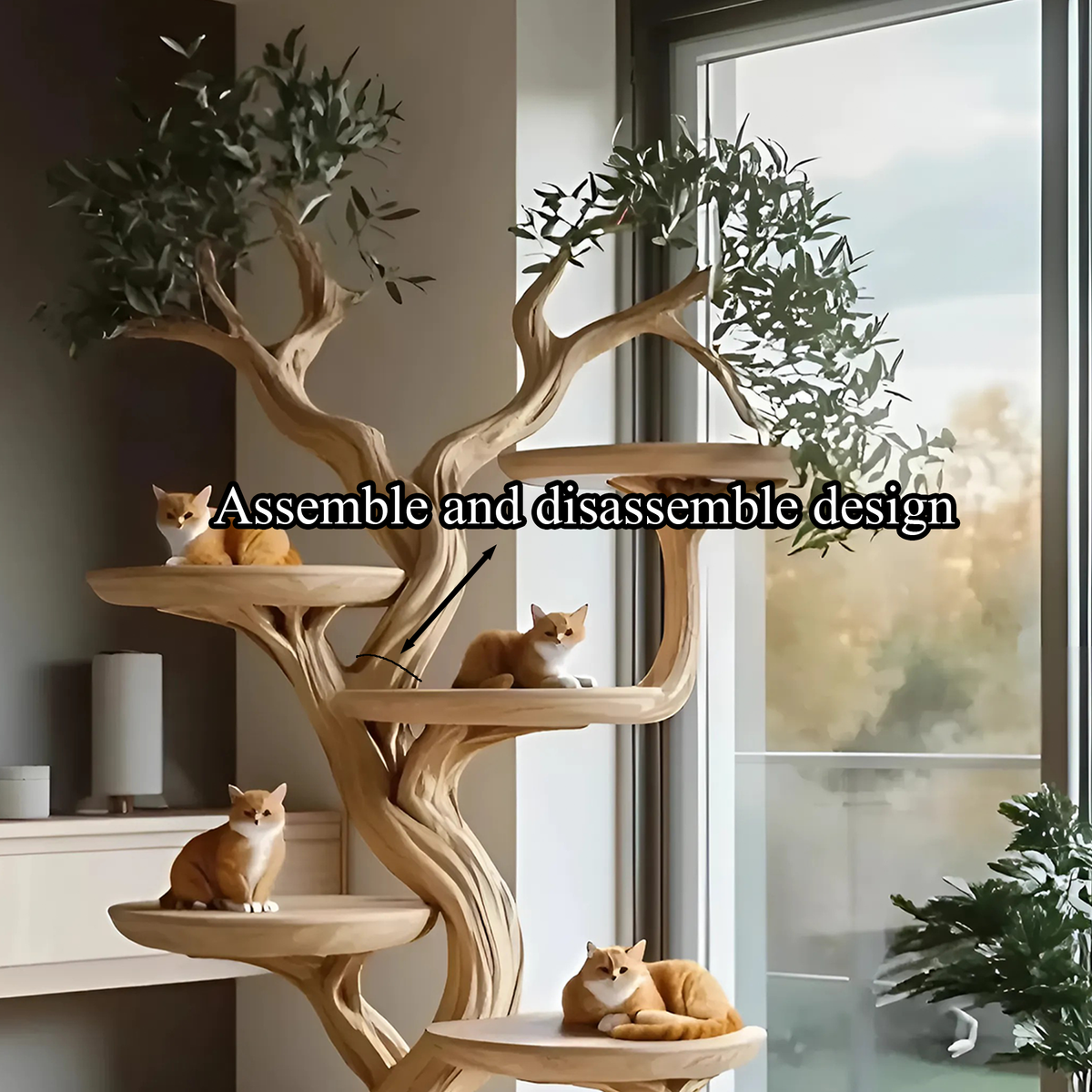 Rustic Cat Tree Stand, Handmade Solid Wood Tower for Cat Lovers