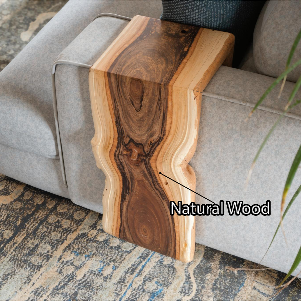 Sofa Armrest Table, Waterfall Wood Tray Custom Fit to Your Couch