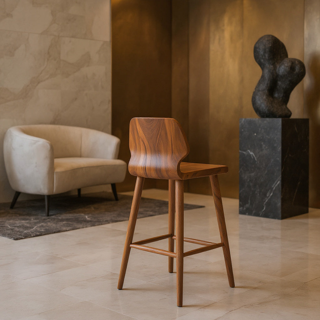 Contemporary Curved Bar Stools With Smooth Backrest For Dining