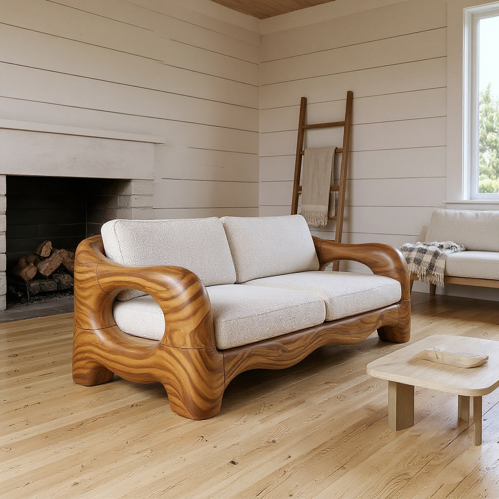 Contemporary Curved Wood Sofa Urban Apartment Interior