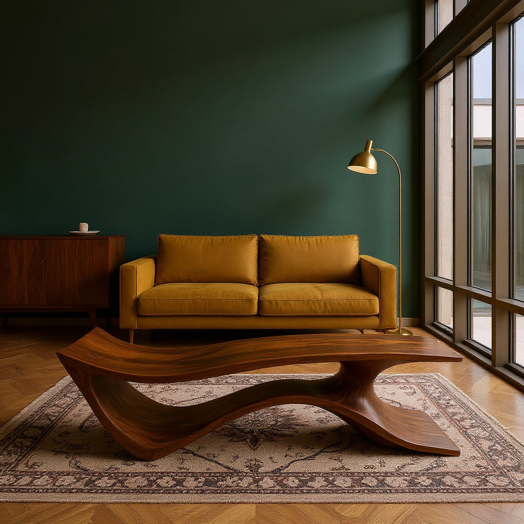 Contemporary Curved Wooden Bench For Corner Living Room