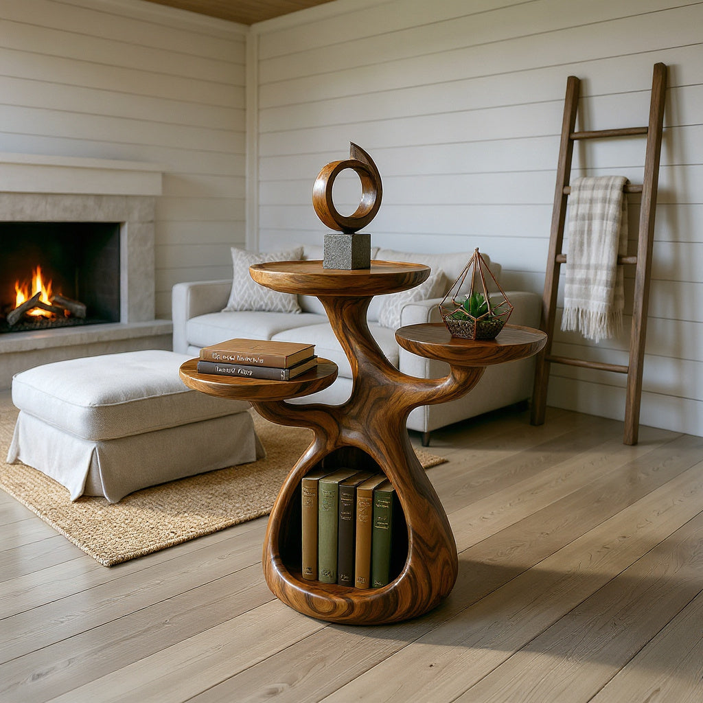 Contemporary Display Shelf Side Table Fireplace Lounge
