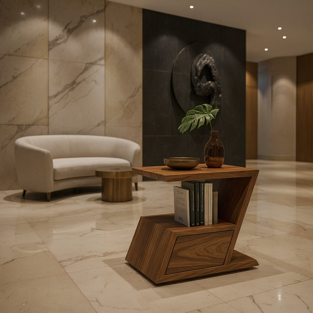 Contemporary Geometric Storage Side Table For Living Room
