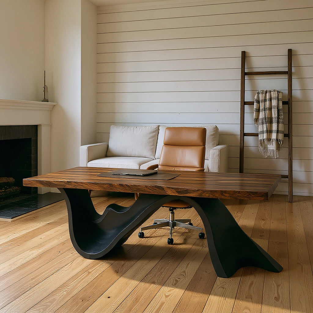 Contemporary Live Edge Sculptural Executive Desk For Home Office
