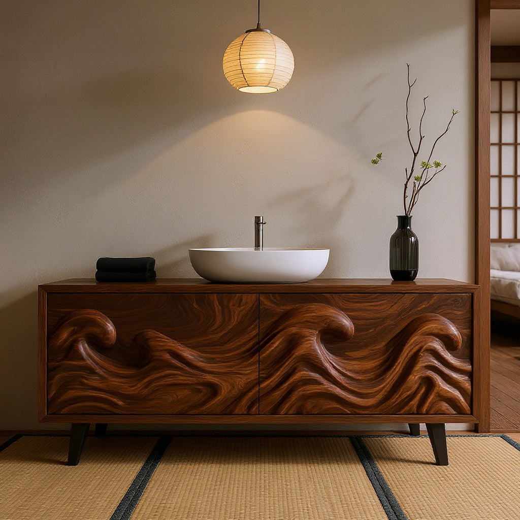Contemporary Ocean Wave Wooden Bathroom Vanity For Luxury Bathroom