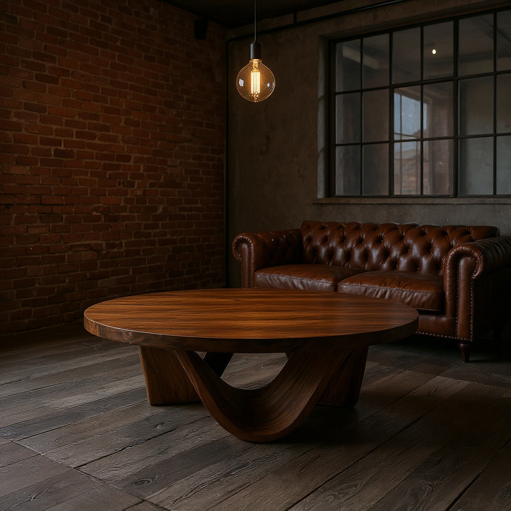 Contemporary Round Coffee Table With Continuously Curved Base For