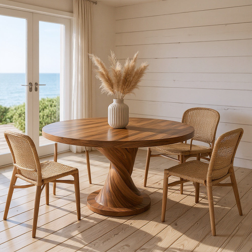 Contemporary Round Dining Table With Twisted Pedestal For Dining Room