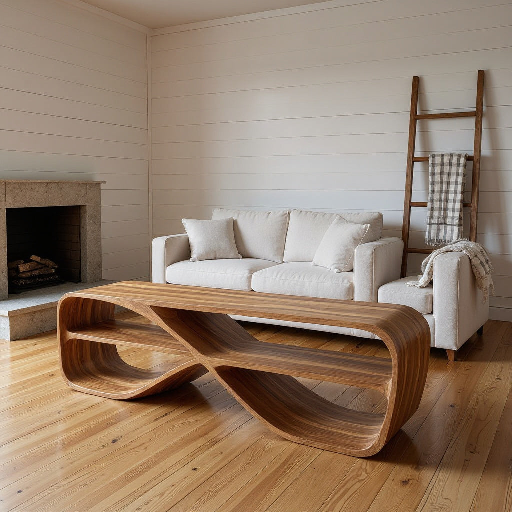 Contemporary Sculptural Natural Wood Console Table For Living Room