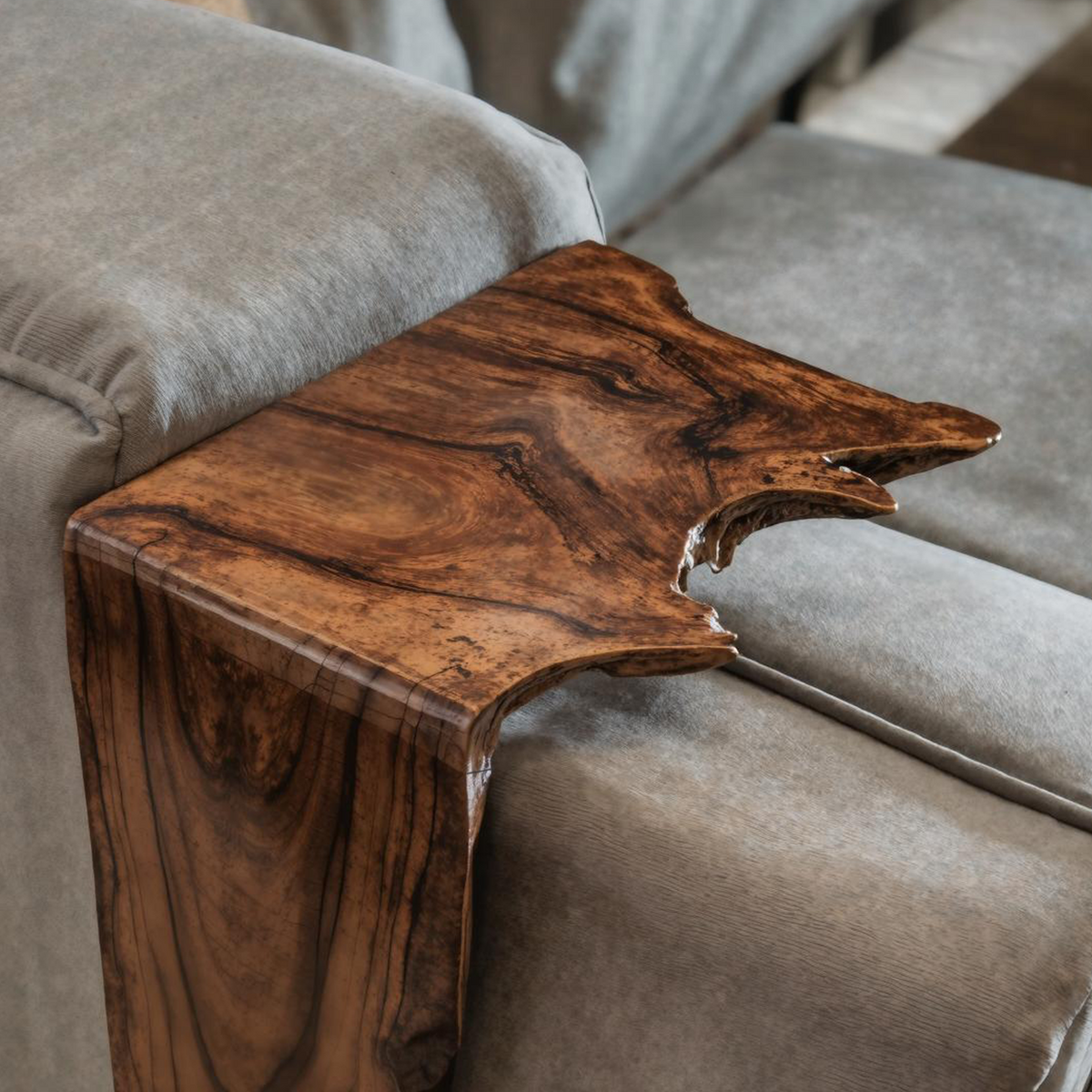 Handcrafted Sofa Armrest Table With Rustic Charm