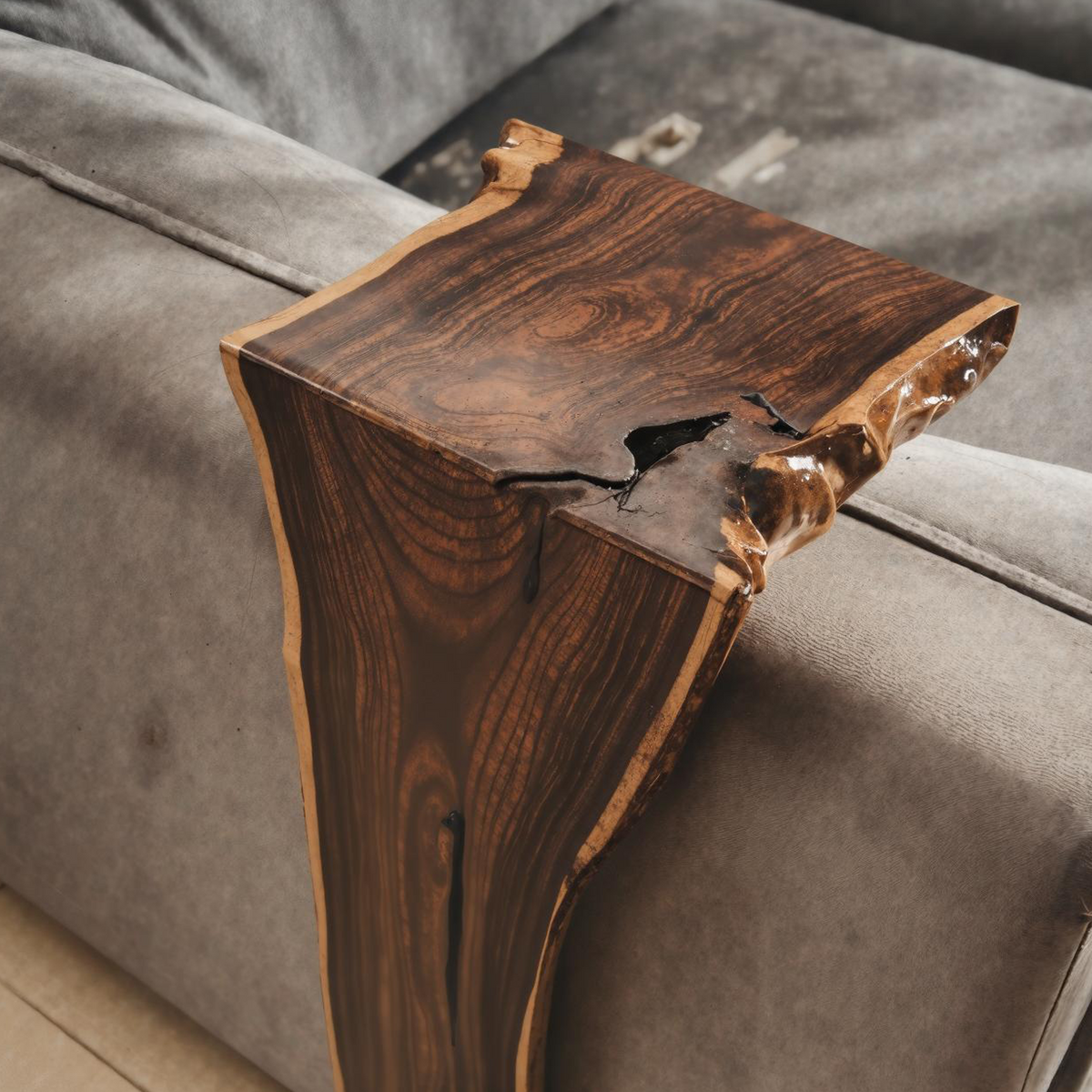 Couch Arm Tray Table, Farmhouse Waterfall Solid Wood Armrest Table