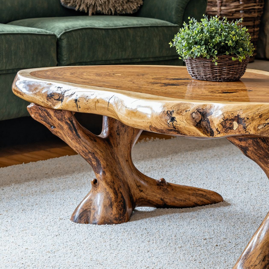 Wood Coffee Table for Living Room, Natural Grain Centerpiece Table