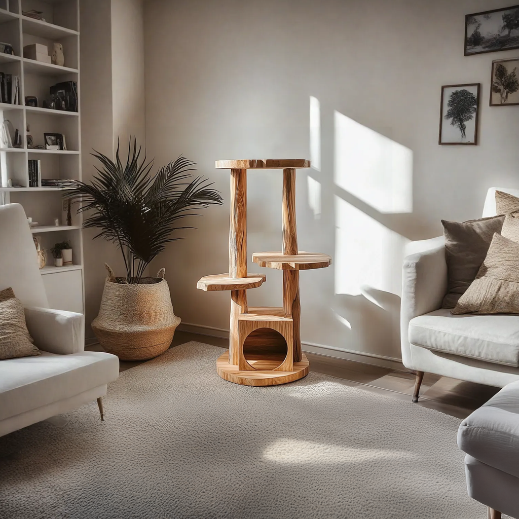 Cat Tree Custom Design Solid Wood Rustic Design Decor Living Room Gift