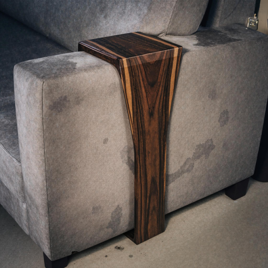 Handcrafted Solid Wood Armrest Table For Sofa Storage