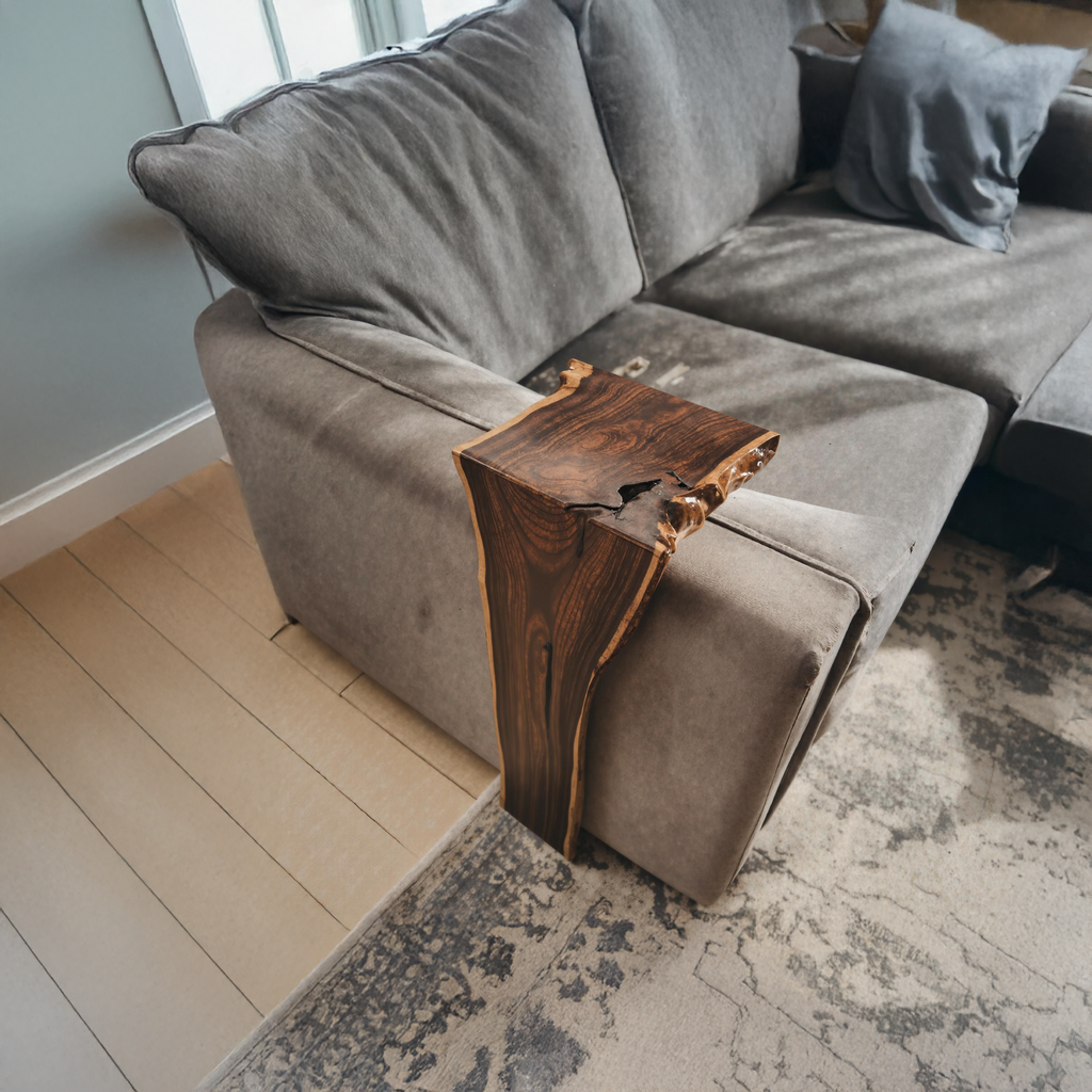 Couch Arm Tray Table, Farmhouse Waterfall Solid Wood Armrest Table
