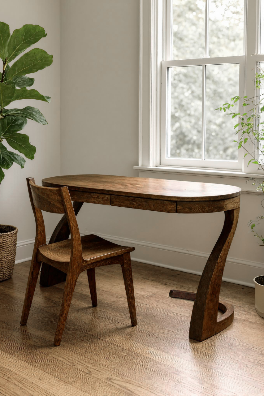 Artistic Office Desk With Curved Handcrafted Legs For Creative
