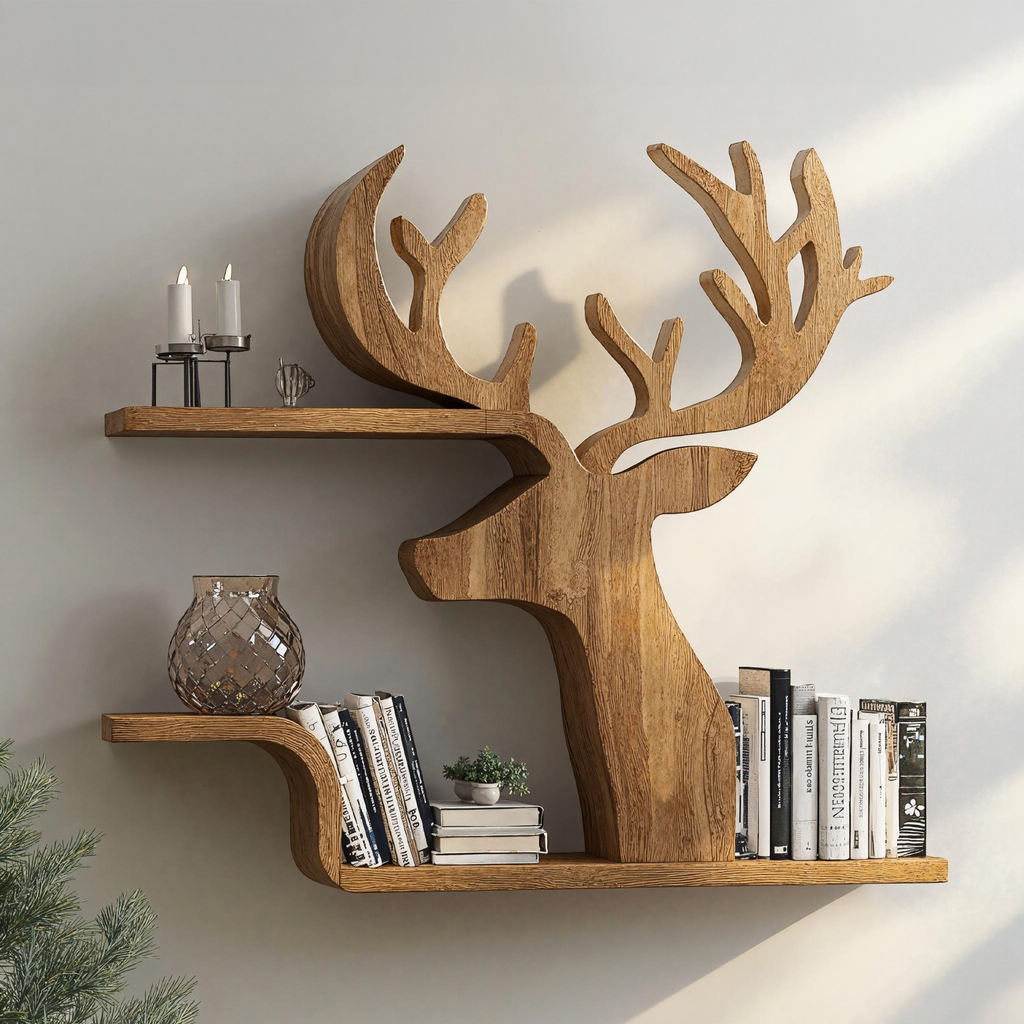 Decorative Wooden Deer Shelf For Cabin Style Homes